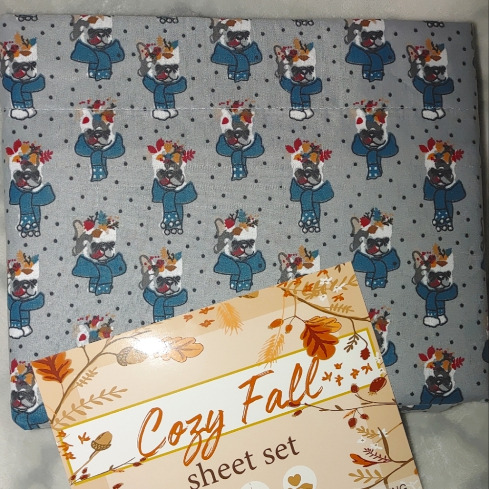 French bulldog boston terrier fall leaves twin sheet set pillowcase bedding